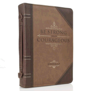 131477: Strong and Courageous Bible Cover, Brown, Medium