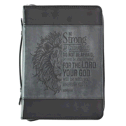 0130135: Be Strong and Courageous Bible Cover, LuxLeather, Black, Large
