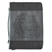 0130142: Be Strong and Courageous Bible Cover, LuxLeather, Black, Medium