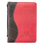 0130395: Love, 1 Corinthians 13:4-8, Bible Cover, Lux Leather, Brown and Pink, X-Large