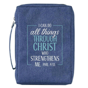 0131668: I Can Do All Things Through Christ Bible Cover, Canvas, Blue, Large
