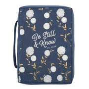 0131712: Be Still and Know Bible Cover, Canvas, Navy Blue, Medium