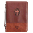 0134180: John 3:16 Bible Cover with Cross, Lux Leather Brown