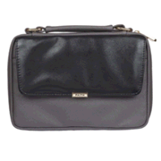 0135093: Leather-look Bible Cover with Handle, Faith Badge, Gray/Black, Large