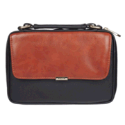 0135123: Leather-look Bible Cover with Handle, Faith Badge, Black/Brown, Medium