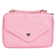 0135147: Leather-look Bible Cover with Handle, Heart Badge, Pink, Medium
