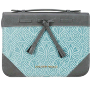 0136290: Amazing Grace Bible Cover, Gray, Teal, Large
