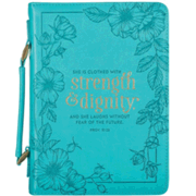 0137257: She Is Clothed With Strength And Dignity Bible Cover, Teal, X-Large