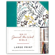 090913: NKJV Journal the Word Bible, Large Print, Hardcover, Blue Floral Cloth, Red Letter Edition