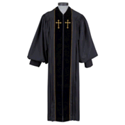 177972: Black Pulpit Robe with Velvet & Gold Cross Embroidery (55)