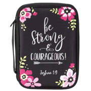 23347X: Be Strong and Courageous Bible Cover, Black, Large