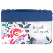 26386XL: It Is Well With My Soul Floral Bible Cover, Blue, X-Large