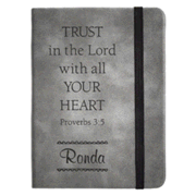 263976X: Personalized, Leather Notebook, Trust In The Lord, Small, Grey