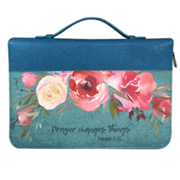 27185XL: Prayer Changes Things Floral Bible Cover, Teal, X-Large