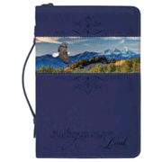 274173: Be Strong Take Heart, Flying Eagle, Bible Cover, Navy, X-Large