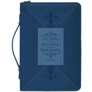 274492: Act Justly Love Mercy Bible Cover, Blue on Blue Wrap Patch, X-Large