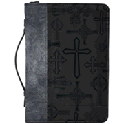 274534: Crosses Bible Cover, Silver and Black, X-Large