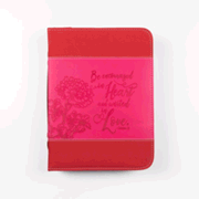 283480: Encouraged In Heart Bible Cover, Pink And Red, X-Large