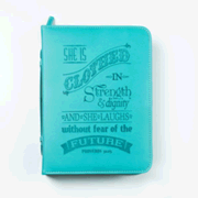 283564: She is Clothed in Strength and Dignity Bible Cover, Teal, X-Large