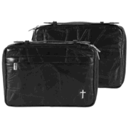 347624: Leather Patchwork Bible Cover, Black, Large