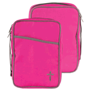 347747: Canvas Bible Cover, Pink and Grey with Cross, Thinline
