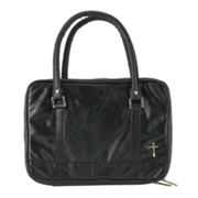 431286: Purse Style Bible Cover, Genuine Leather, Black, Large
