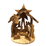 820510: Holy Land Olive Wood Nativity, 3D Grotto, Large