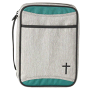 901192: Canvas Bible Cover, Teal and Gray with Cross, X-Large